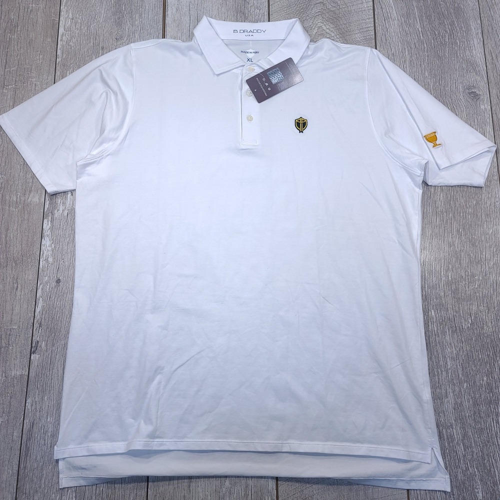 B. Draddy Polo Shirt Mens XL White Presidents Cup Golf Pima Cotton Blend NWT